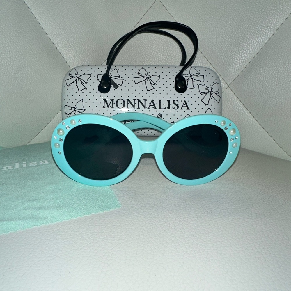 MONNALISA Girls Crystal Sunglasses With Case in Aqua Blue Teal